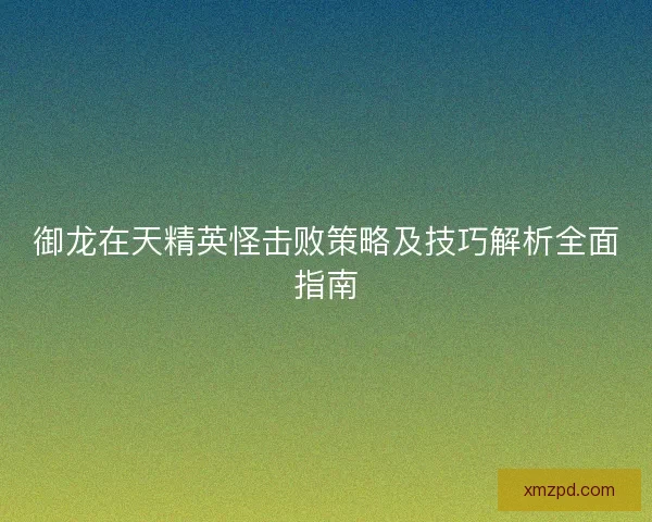 御龙在天精英怪击败策略及技巧解析全面指南